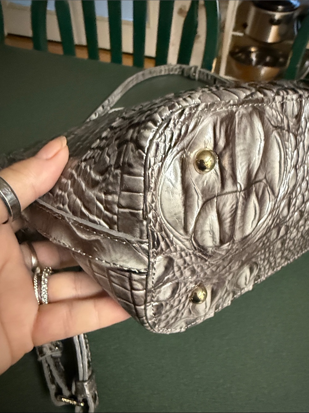 Brahmin Asher Shoulder Bag in Taupe with Cream Bow Charm - Picture 7 of 16